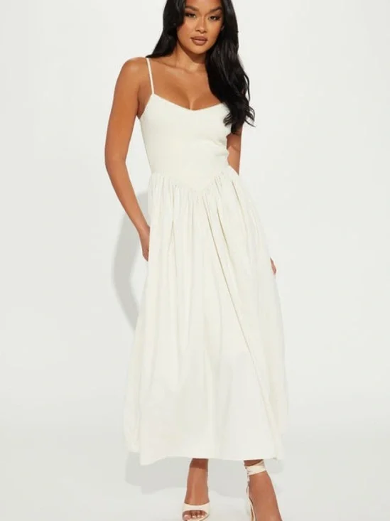 Fashion Nova Classic Midi Dress in Cream | Smalll - Picture 1 of 6